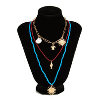 Thumbnail for Boho Layered Sun Turtle Pearl Pendant Seed Beaded Necklace Set - ArtGalleryZen
