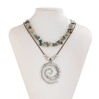 Thumbnail for Boho Layered Textured Spiral Pendant Turquoise Stone Chain Velvet Necklace Set - ArtGalleryZen