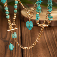 Thumbnail for Boho Layered Toggle Clasp Turquoise Pendant Cable Chain Necklace Set - ArtGalleryZen