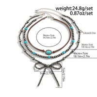 Thumbnail for Boho Layered Turquoise Oval Charm Beaded Bowknot Velvet Necklace Set - ArtGalleryZen