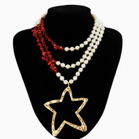 Thumbnail for Boho Layered Turquoise Pearl Chain Gold Plated Star Pendant Necklace - ArtGalleryZen
