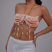 Thumbnail for Boho Metallic Feather Tassel Pearl Beaded Lingerie Halter Top Backless Bra - ArtGalleryZen