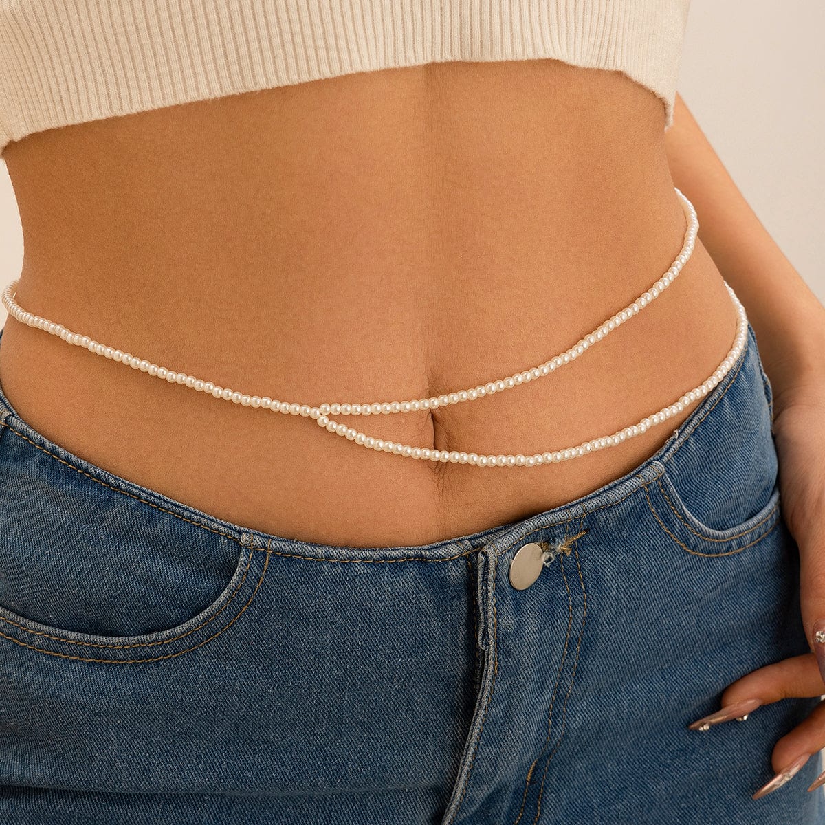 Boho Minimalist Layered Pearl Waist Chain - ArtGalleryZen