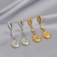 Thumbnail for Boho Pearl Charm Metallic Conch Shell Earrings - ArtGalleryZen