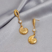 Thumbnail for Boho Pearl Charm Metallic Conch Shell Earrings - ArtGalleryZen