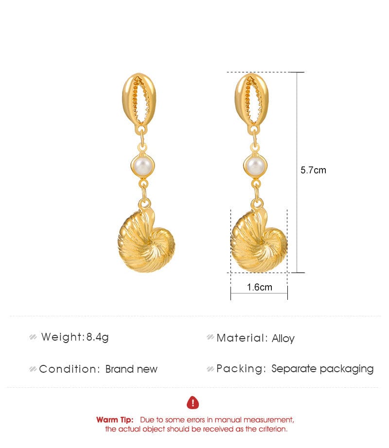 Boho Pearl Charm Metallic Conch Shell Earrings - ArtGalleryZen