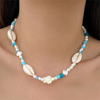 Thumbnail for Boho Pearl Crystal Beaded Conch Turtle Necklace - ArtGalleryZen