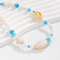 Thumbnail for Boho Pearl Crystal Beaded Conch Turtle Necklace - ArtGalleryZen