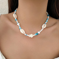 Thumbnail for Boho Pearl Crystal Beaded Conch Turtle Necklace - ArtGalleryZen