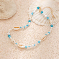 Thumbnail for Boho Pearl Crystal Beaded Conch Turtle Necklace - ArtGalleryZen