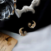 Thumbnail for Boho Pearl Inlaid Moon Phase Star Dangle Earrings - ArtGalleryZen