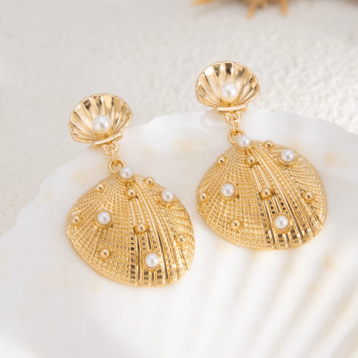 Boho Pearl Inlaid Shell Dangle Earrings - ArtGalleryZen