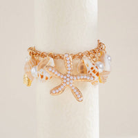 Thumbnail for Boho Pearl Inlaid Starfish Conch Tassel Anklet - ArtGalleryZen