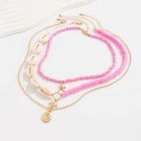 Thumbnail for Boho Pink Conch Starfish Turtle Pendant Seed Bead Necklace Set - ArtGalleryZen