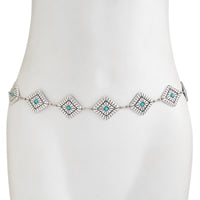 Thumbnail for Boho Silver Plated Turquoise Inlaid Square Waist Chain - ArtGalleryZen