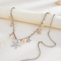 Thumbnail for Boho Silver Tone Pearl Conch Starfish Tassel Waist Chain - ArtGalleryZen