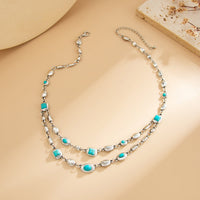 Thumbnail for Boho Silver Tone Turquoise Inlaid Necklace Bracelet - ArtGalleryZen