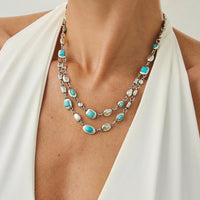 Thumbnail for Boho Silver Tone Turquoise Inlaid Necklace Bracelet - ArtGalleryZen