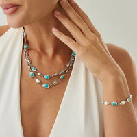 Thumbnail for Boho Silver Tone Turquoise Inlaid Necklace Bracelet - ArtGalleryZen