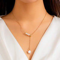 Thumbnail for Boho Star Pendant Pearl Chain Y Necklace - ArtGalleryZen