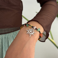 Thumbnail for Boho Sun Charm Turquoise Stone Wax Cord Bracelet - ArtGalleryZen
