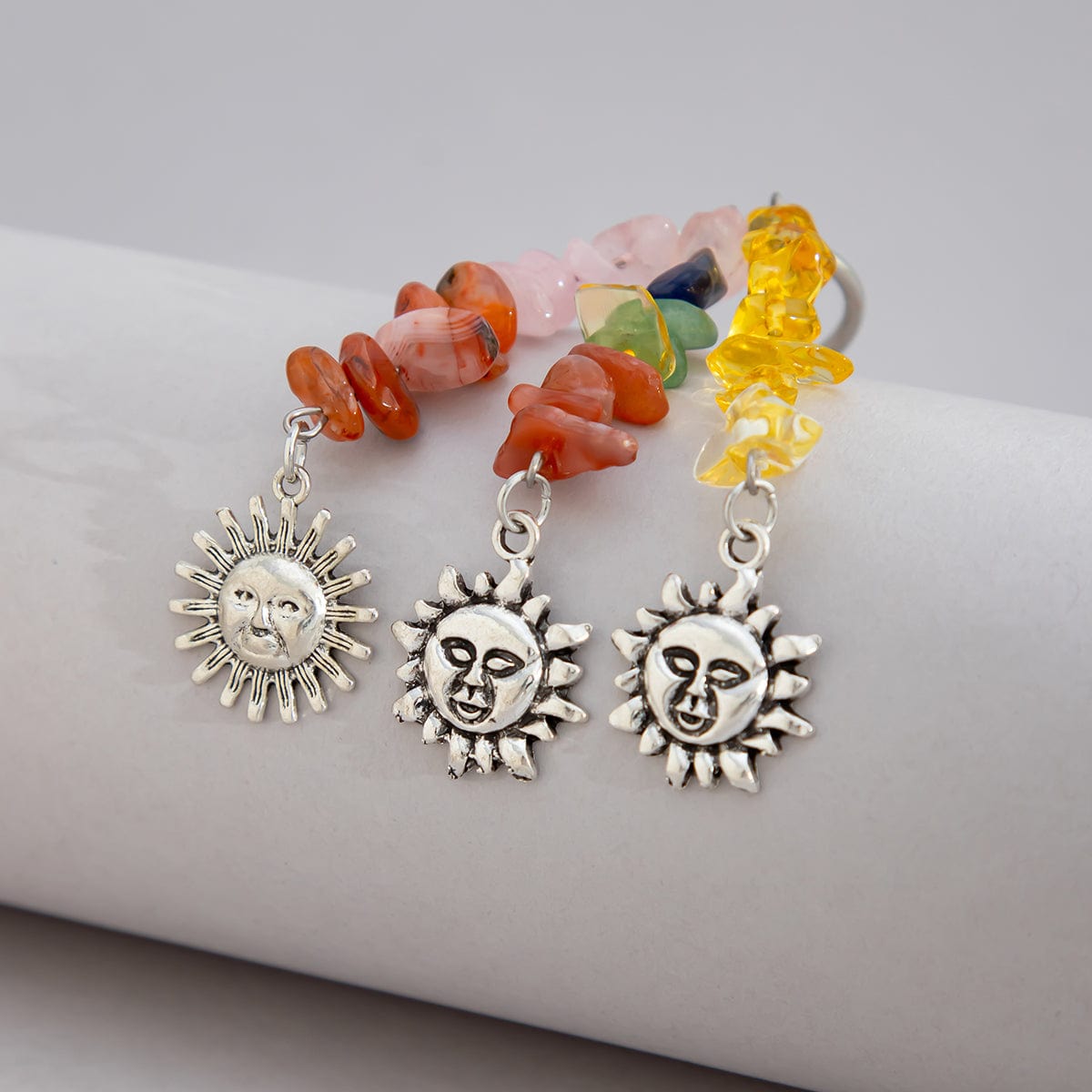 Boho Sun Pendant Colorful Turquoise Stone Chain Keychain - ArtGalleryZen