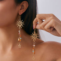 Thumbnail for Boho Sun Star Healing Crystal Dangle Earrings - ArtGalleryZen