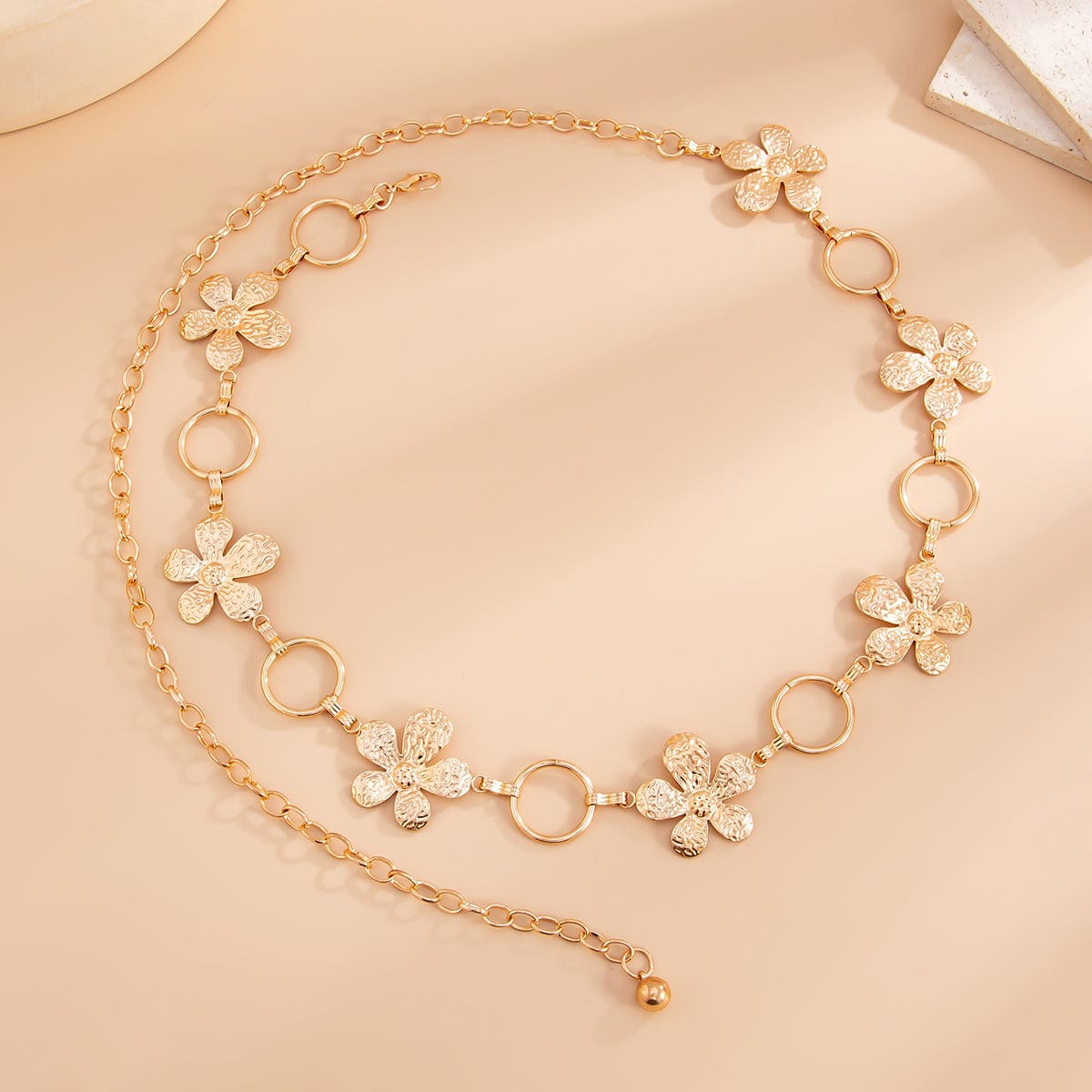 Boho Textured Flower Hoop Waist Chain - ArtGalleryZen