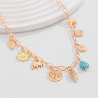 Thumbnail for Boho Tree Owl Elephant Turquoise Pendant Necklace - ArtGalleryZen