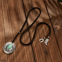 Thumbnail for Boho Turquoise Inlaid Cowboy Hat Boot Horseshoe Pendant Velvet Necklace - ArtGalleryZen