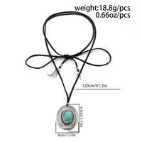Thumbnail for Boho Turquoise Inlaid Cowboy Hat Boot Horseshoe Pendant Velvet Necklace - ArtGalleryZen