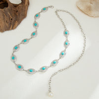 Thumbnail for Boho Turquoise Inlaid Floral Oval Disk Waist Chain - ArtGalleryZen