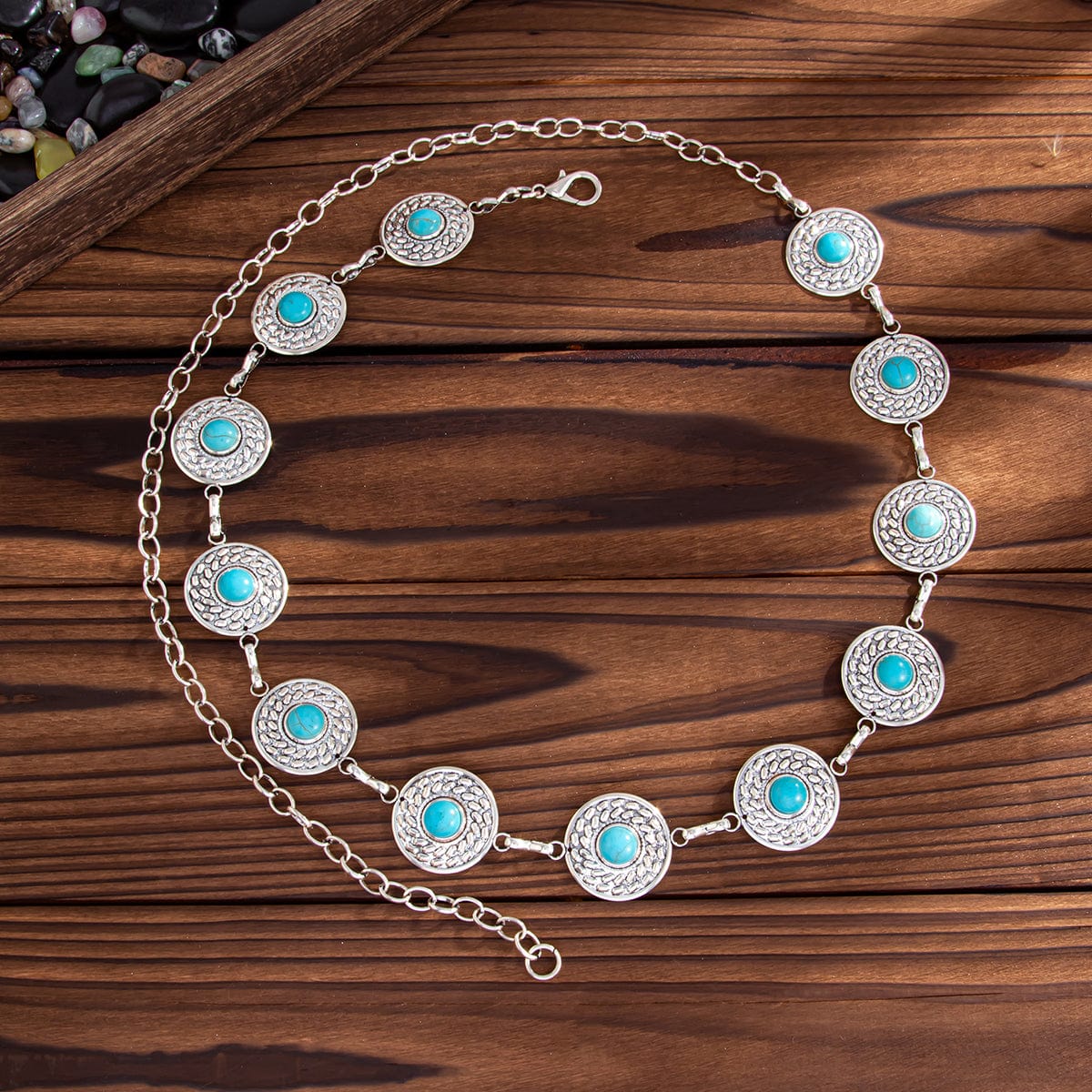 Boho Turquoise Inlaid Round Disk Waist Chain - ArtGalleryZen