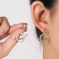 Thumbnail for Celestial Crystal Saturn Gold Earrings - ArtGalleryZen