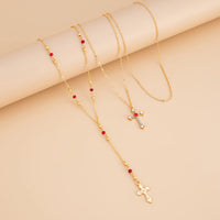 Thumbnail for Charming 3pcs Rhinestone Inlaid Cross Pendant Y Necklace Set - ArtGalleryZen