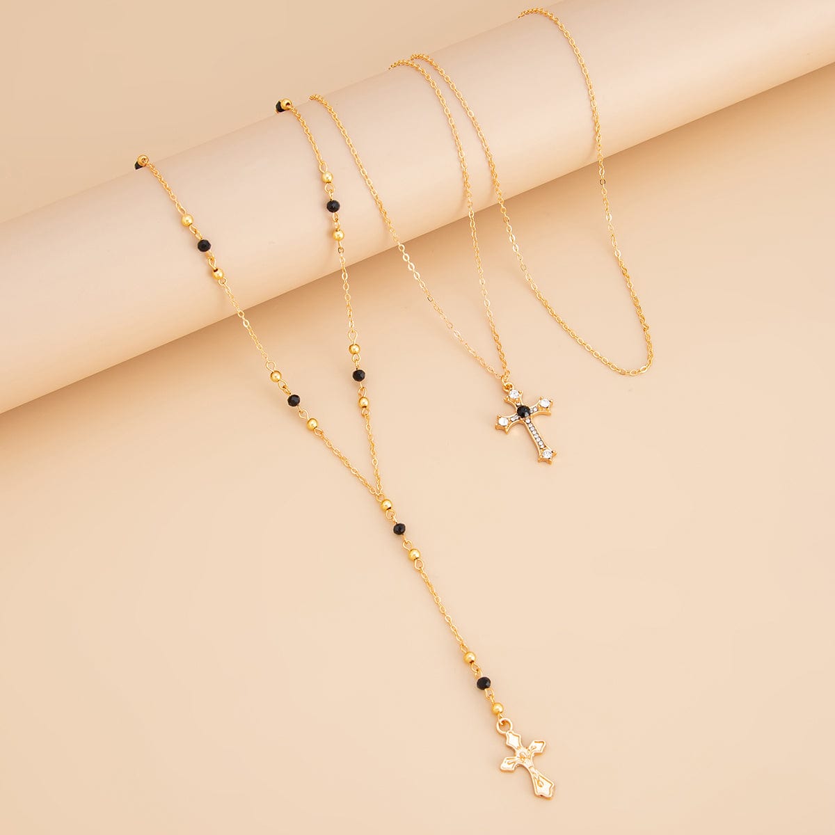 Charming 3pcs Rhinestone Inlaid Cross Pendant Y Necklace Set - ArtGalleryZen