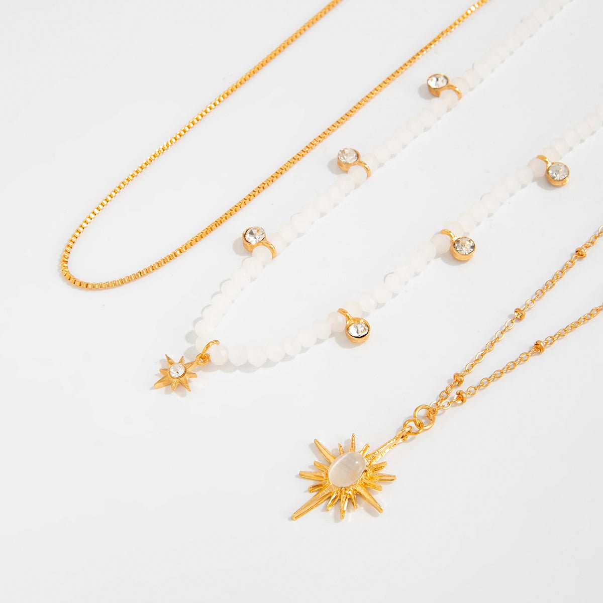 Charming 3pcs Rhinestone Sunlight Pendant Crystal Chain Necklace Set - ArtGalleryZen