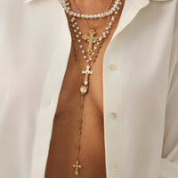 Thumbnail for Charming 4pcs Cross Pendant Pearl Long Chain Y Necklace Set - ArtGalleryZen