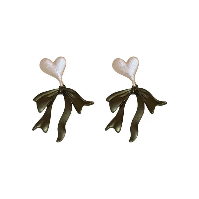 Charming Enamel Heart Dangling Ribbon Bowknot Earrings - ArtGalleryZen