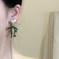 Thumbnail for Charming Enamel Heart Dangling Ribbon Bowknot Earrings - ArtGalleryZen