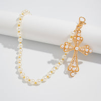 Thumbnail for Charming Gold Silver Plated Cross Pendant Pearl Trouser Chain - ArtGalleryZen