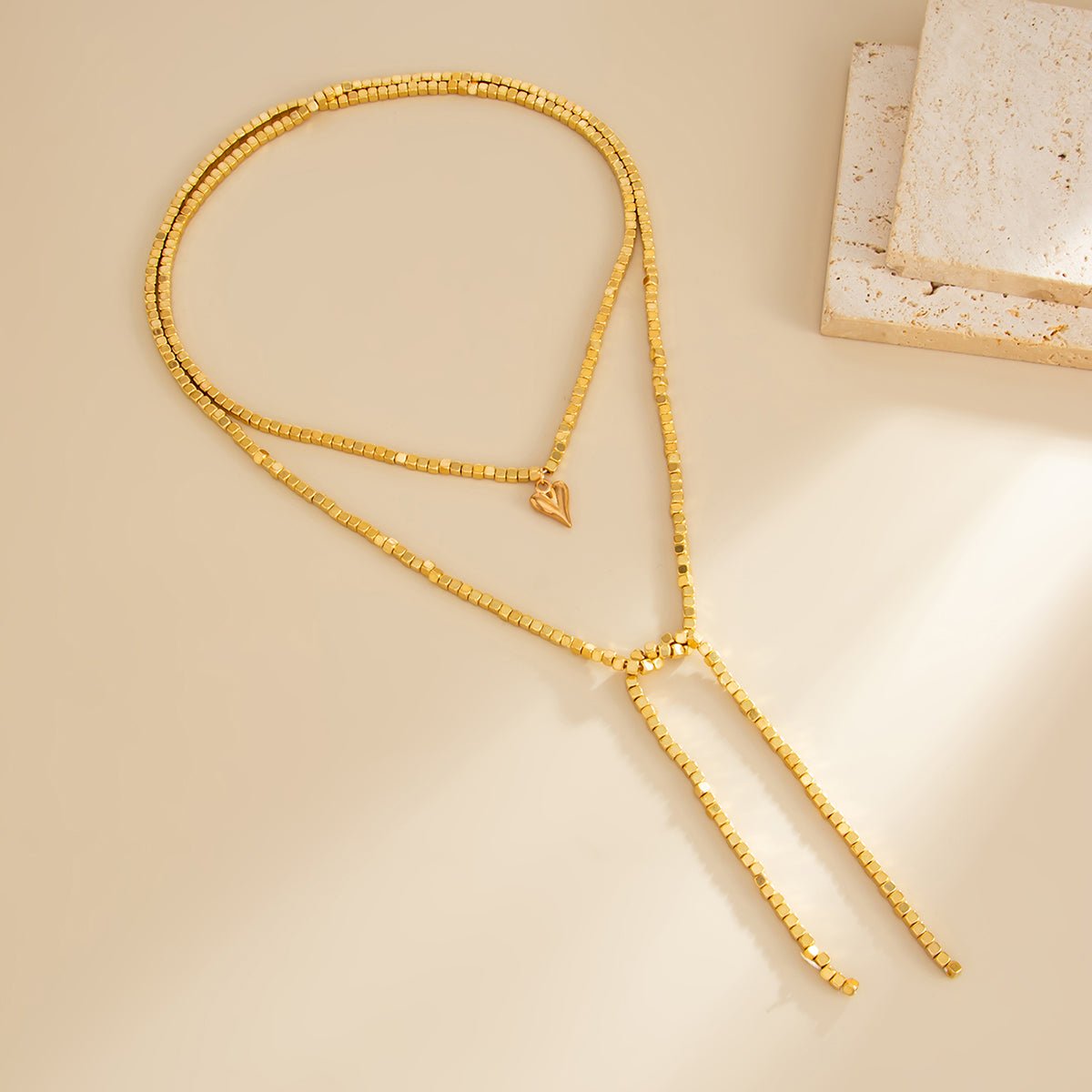 Charming Heart Pendant Square Seed Beaded Long Chain Necklace - ArtGalleryZen