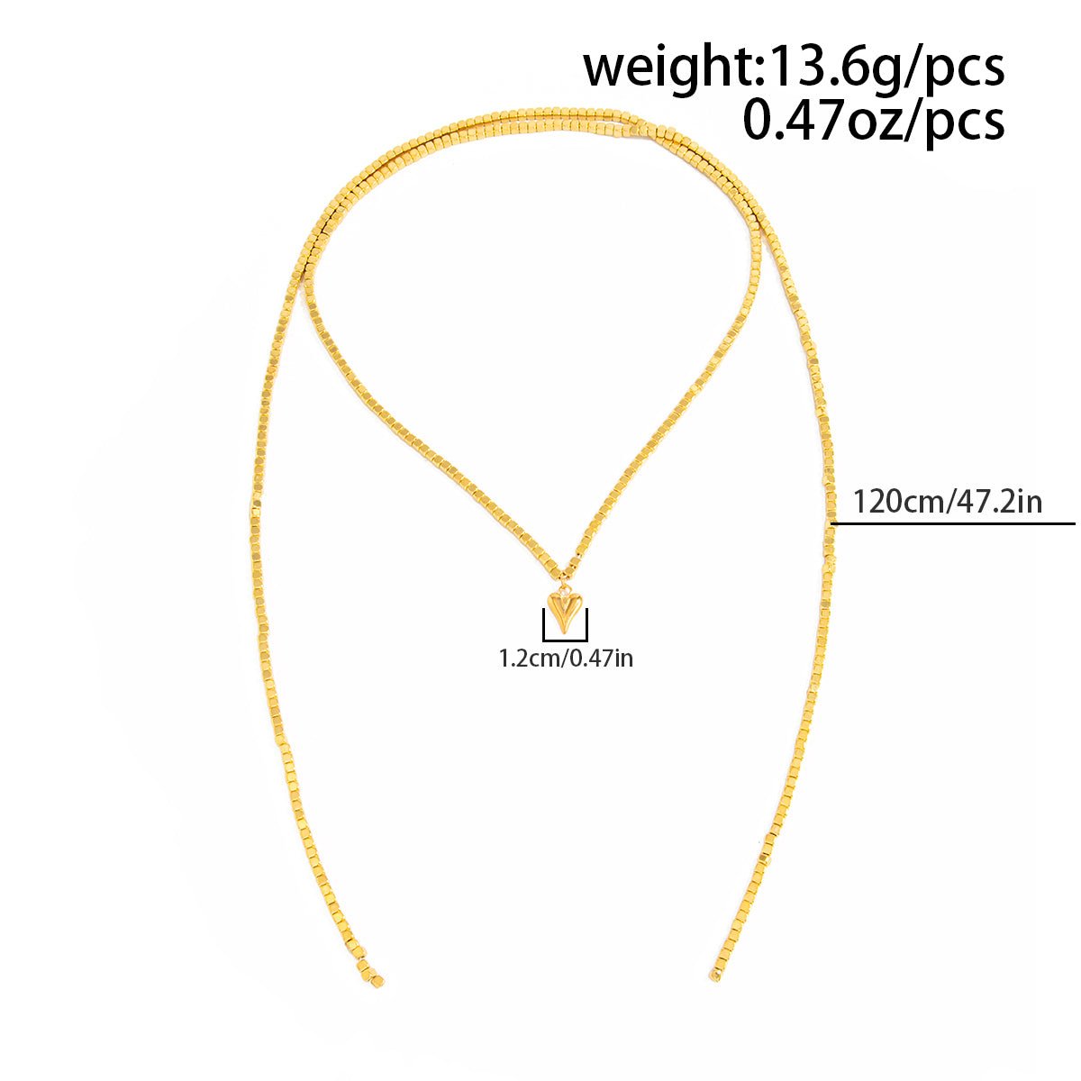 Charming Heart Pendant Square Seed Beaded Long Chain Necklace - ArtGalleryZen