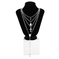 Thumbnail for Charming Layered Cross Pattern Oval Disk Pendant Y Necklace Set - ArtGalleryZen