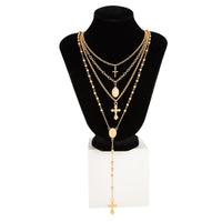Thumbnail for Charming Layered Cross Pattern Oval Disk Pendant Y Necklace Set - ArtGalleryZen