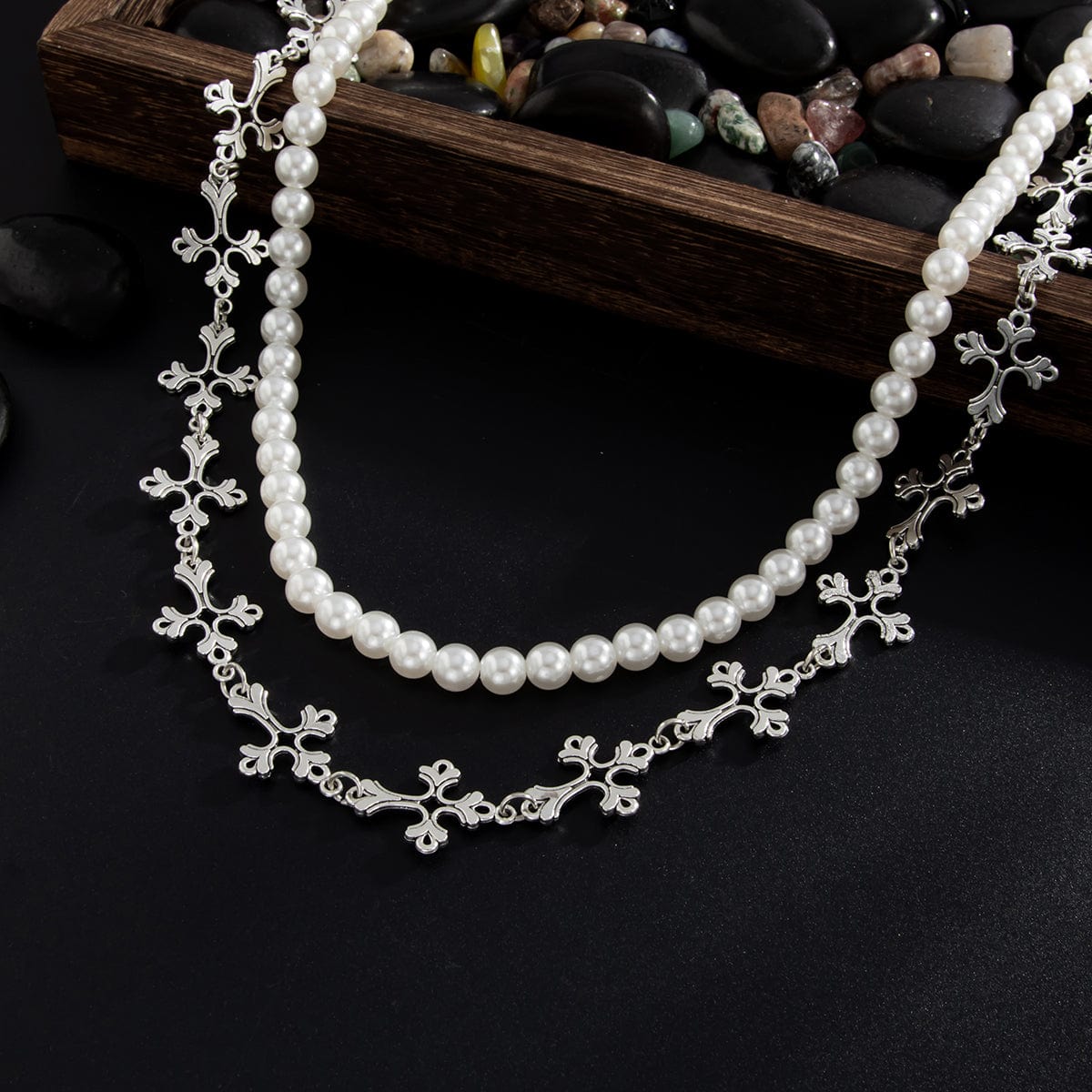 Charming Layered Cross Pearl Trouser Chain - ArtGalleryZen