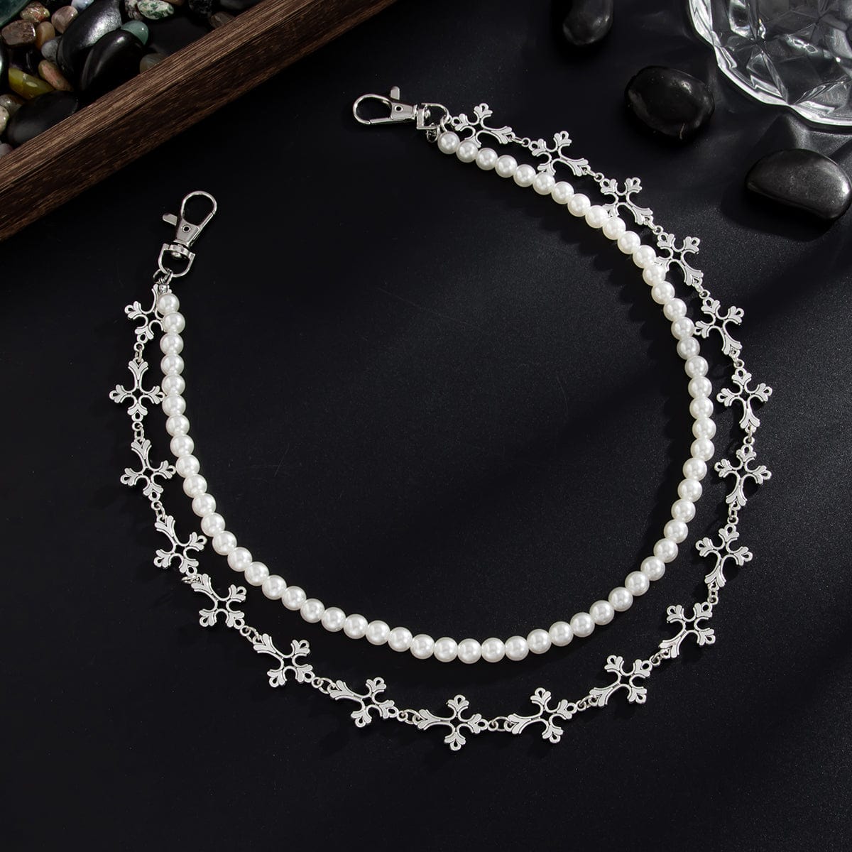 Charming Layered Cross Pearl Trouser Chain - ArtGalleryZen