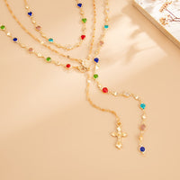 Thumbnail for Charming Layered Cross Pendant Colorful Crystal Chain Y Necklace Set - ArtGalleryZen