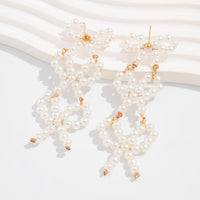 Thumbnail for Charming Pearl Beaded Bowknot Dangle Earrings - ArtGalleryZen