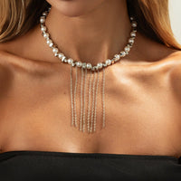 Thumbnail for Charming Pearl Irregular Beaded Chain Tassel Choker Necklace Bracelet - ArtGalleryZen